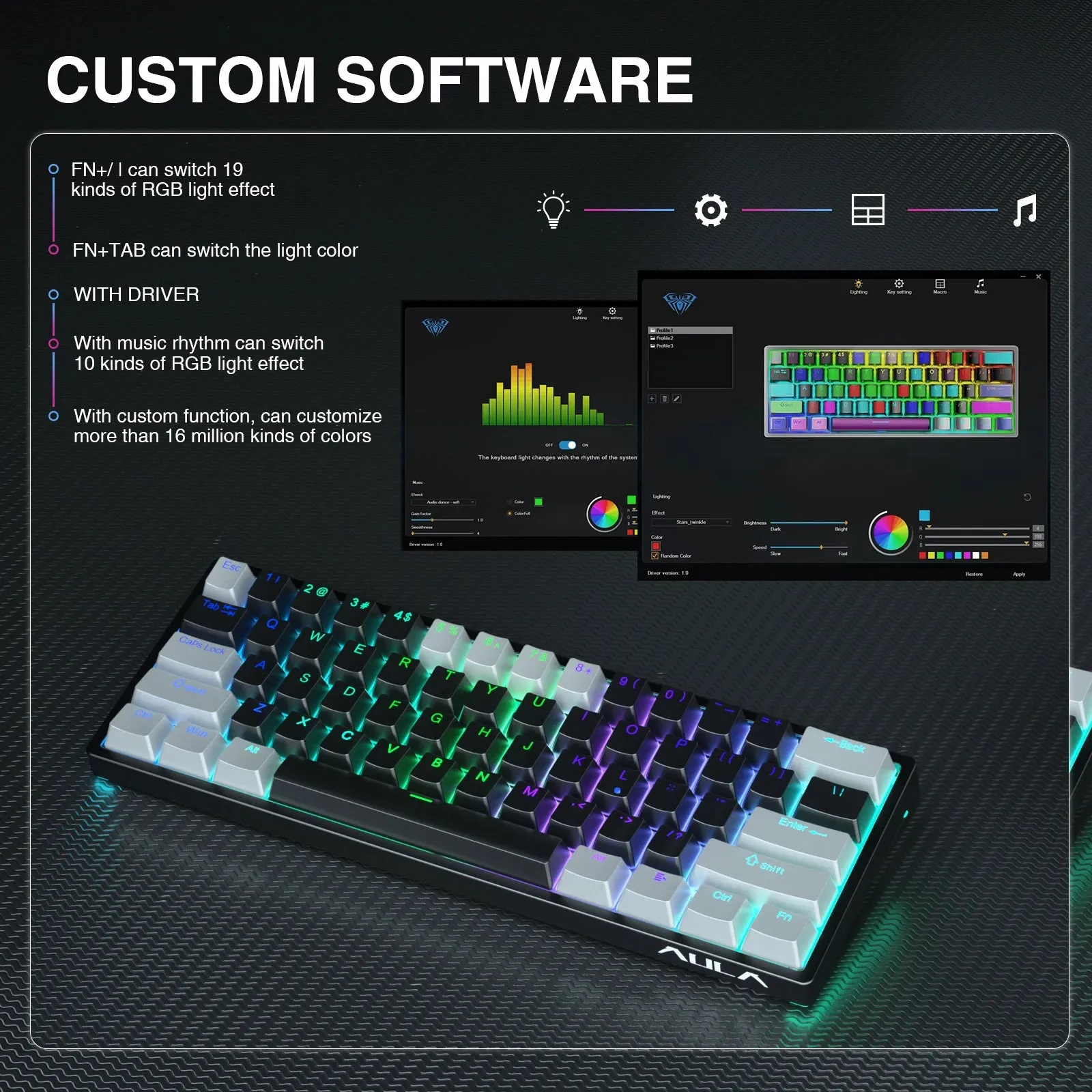 Mechanical Gaming Keyboard 60% Hot-swap RGB Customized Layout