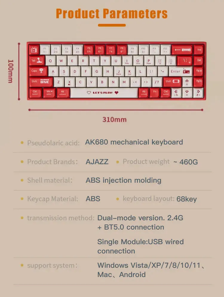 Mechanical Keyboard Gaming Wired Compact 68 Keys