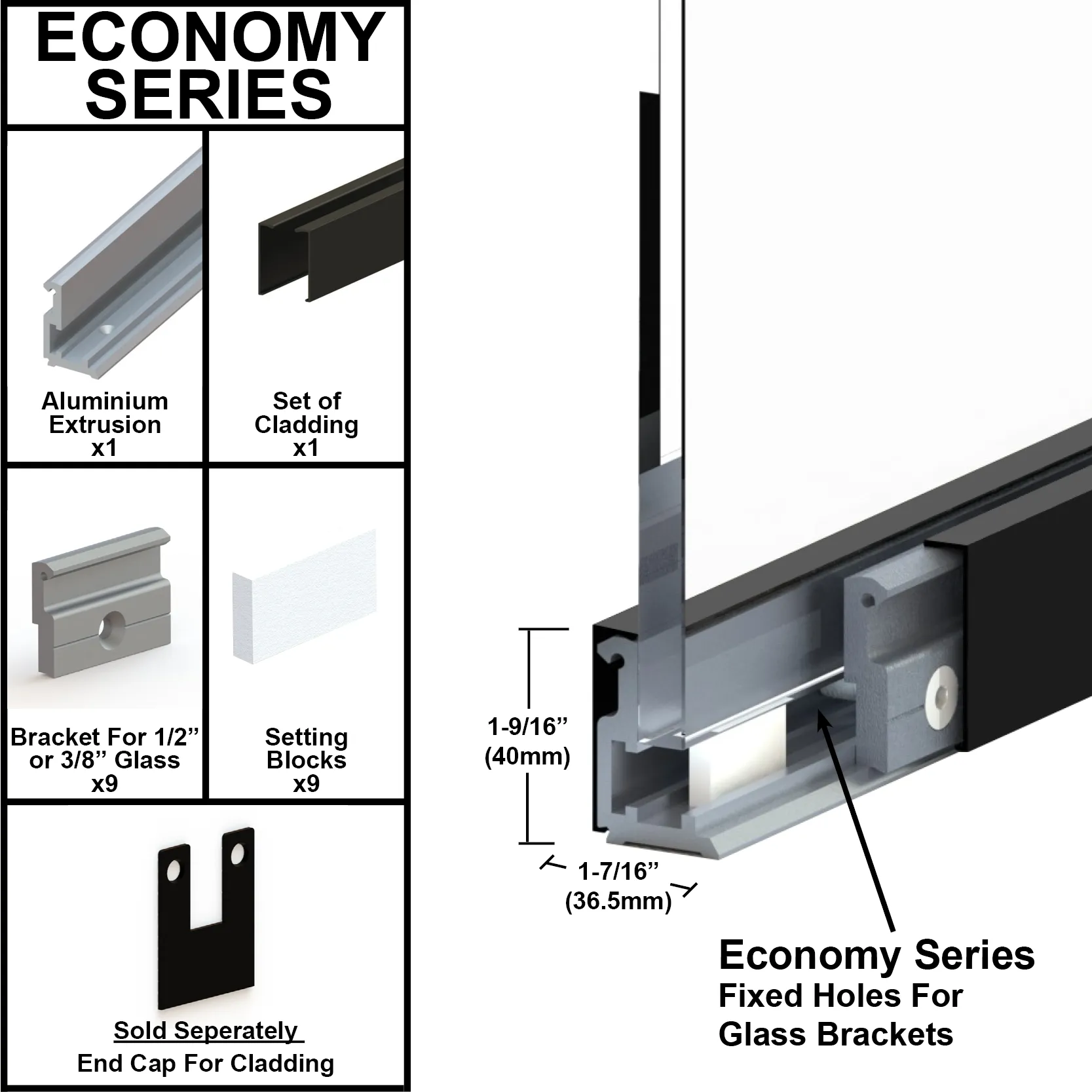 [MECU] Mechanical U-Channel - 1-9/16" Cladding - 120" Length  (BS, MBL, SA)