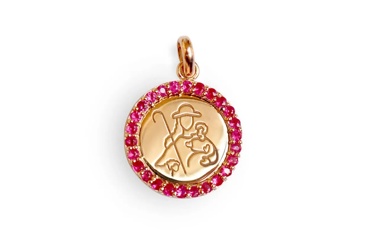 Medal Divine Shepherdes | Divina Pastora Gold & Hot Pink Sapphires
