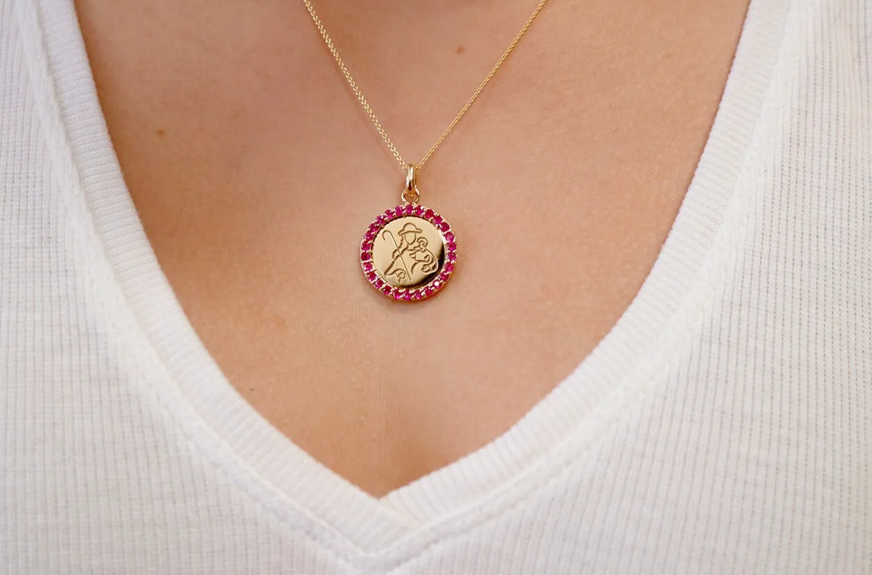 Medal Divine Shepherdes | Divina Pastora Gold & Hot Pink Sapphires