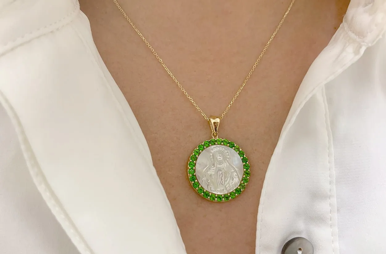 Medal Mother of Pearl Miraculous | Milagrosa 14kt Gold & Gemstones