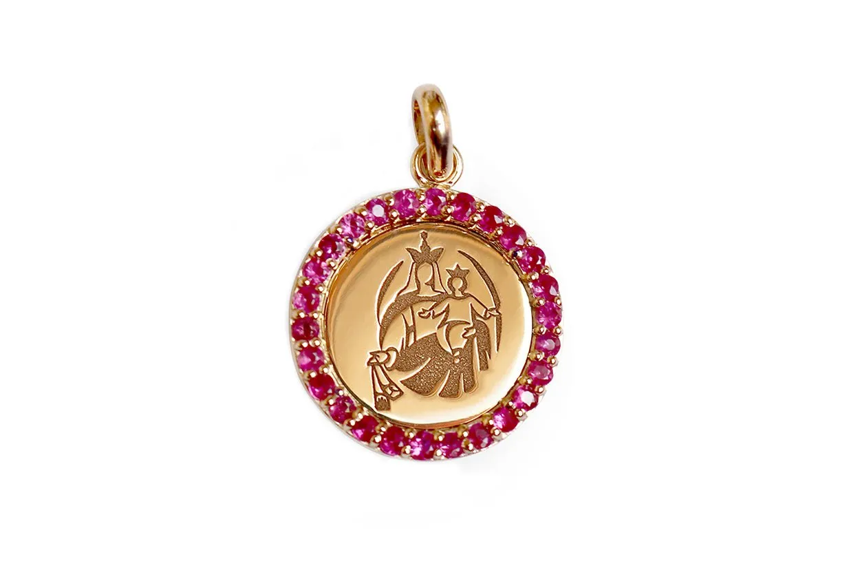 Medal Our Lady of Mount Carmen | Virgen del Carmen Gold & Hot Pink Sapphires
