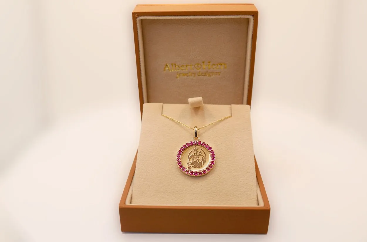 Medal Our Lady of Mount Carmen | Virgen del Carmen Gold & Hot Pink Sapphires