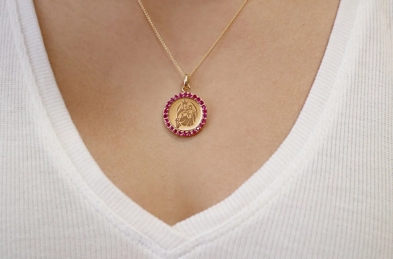 Medal Our Lady of Mount Carmen | Virgen del Carmen Gold & Hot Pink Sapphires