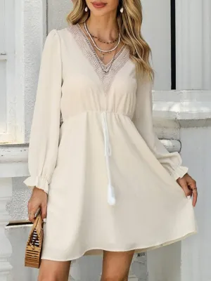 Melanie Tassel V-Neck Flounce Sleeve Dress