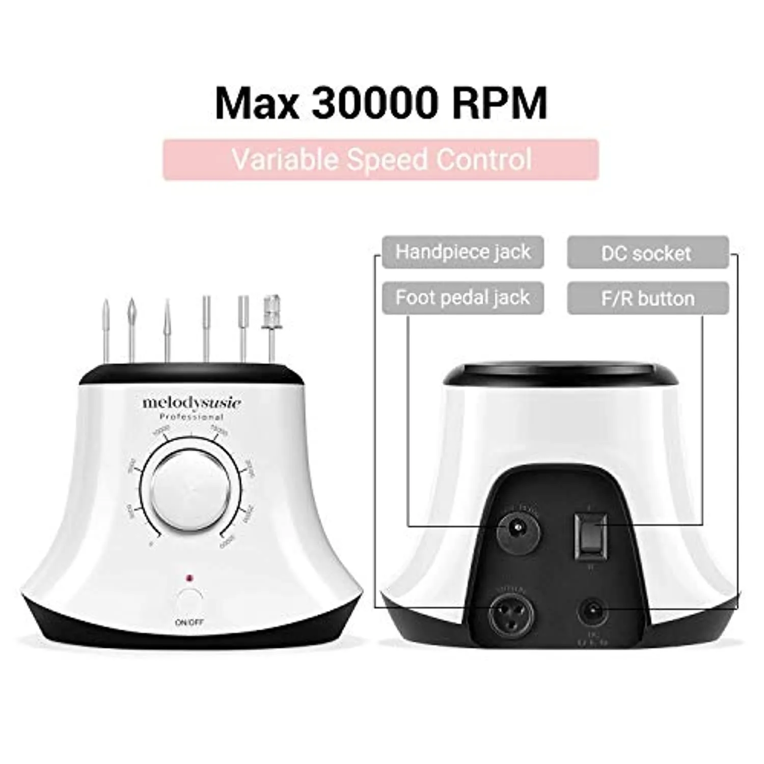 MelodySusie 30000 rpm Professional Nail Drill-Scarlet, High Speed, Low Heat, Low Noise, Low Vibration, Portable UV LED Nail Lamp, LED UV Gel Nail Polishes Professionally, Portable Electric Efile Drill