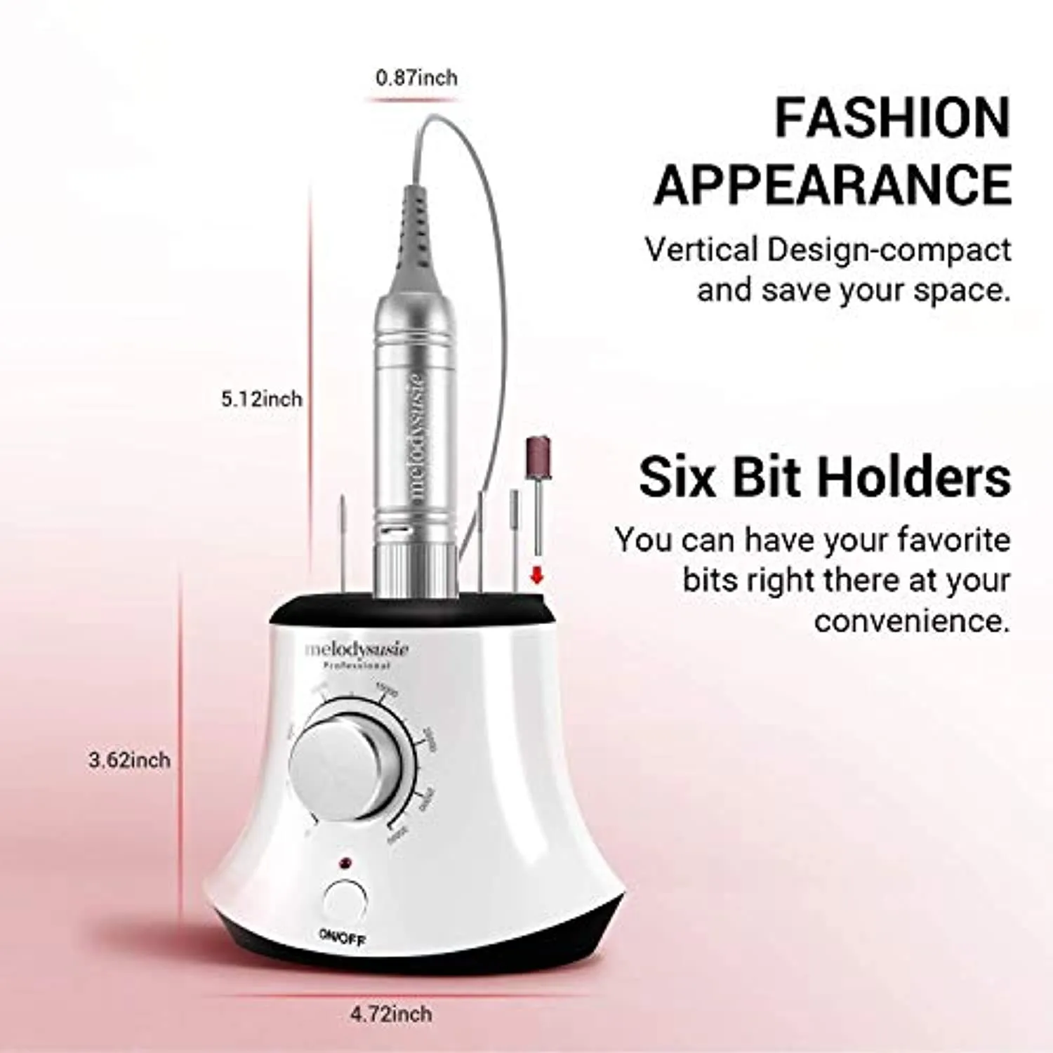MelodySusie 30000 rpm Professional Nail Drill-Scarlet, High Speed, Low Heat, Low Noise, Low Vibration, Portable UV LED Nail Lamp, LED UV Gel Nail Polishes Professionally, Portable Electric Efile Drill