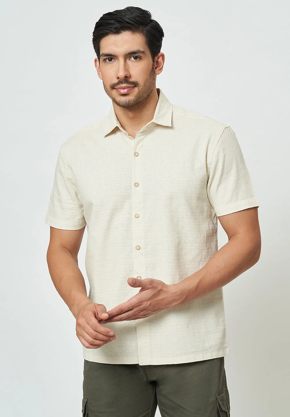 Men Beige Solid Casual Shirt
