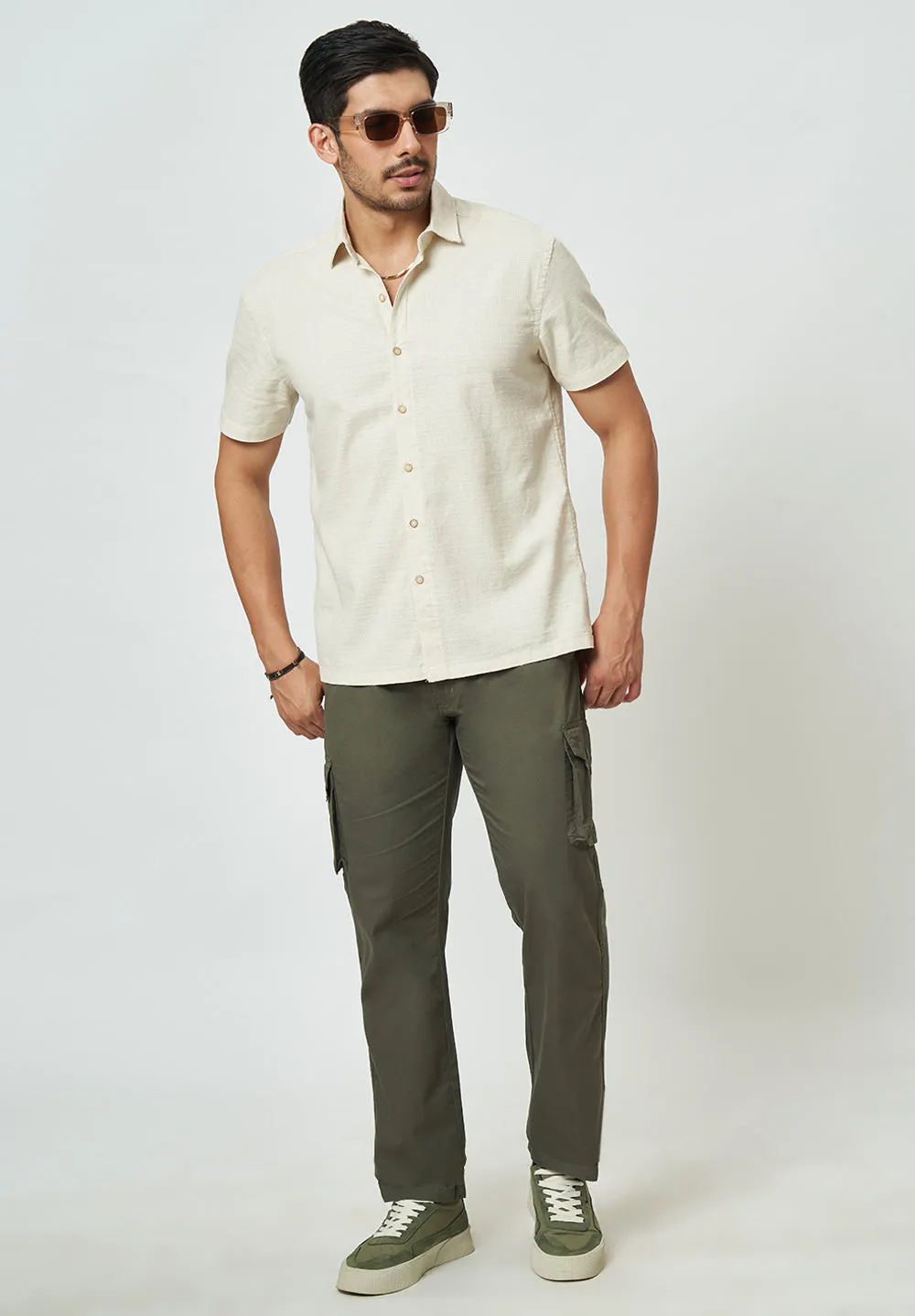Men Beige Solid Casual Shirt