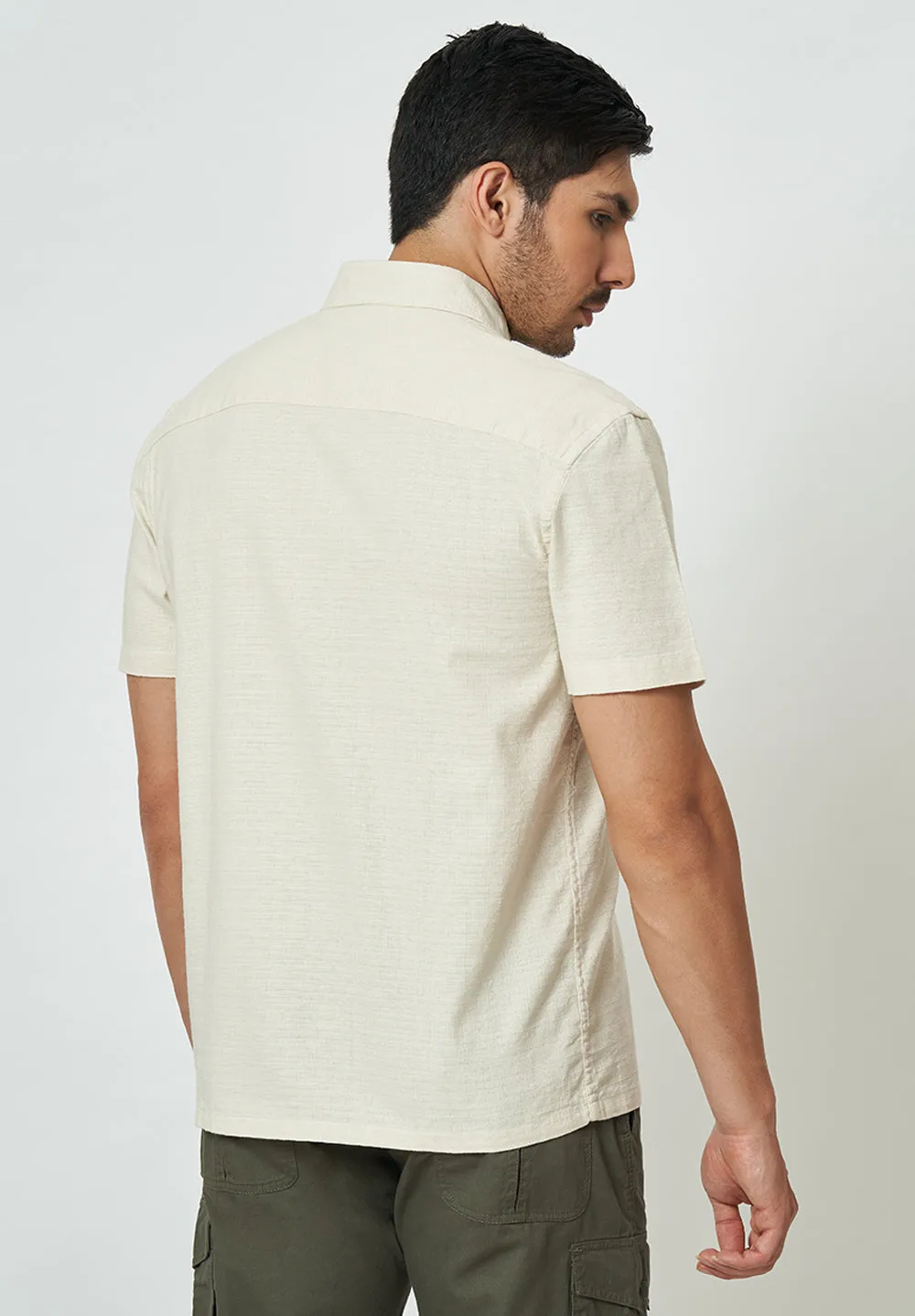 Men Beige Solid Casual Shirt