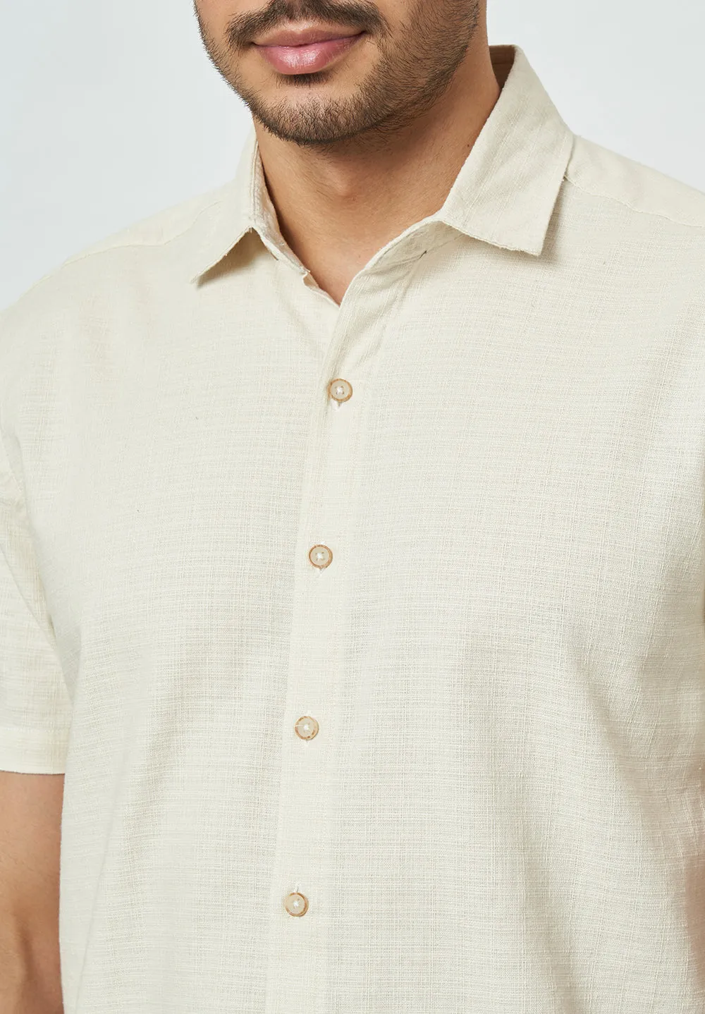 Men Beige Solid Casual Shirt