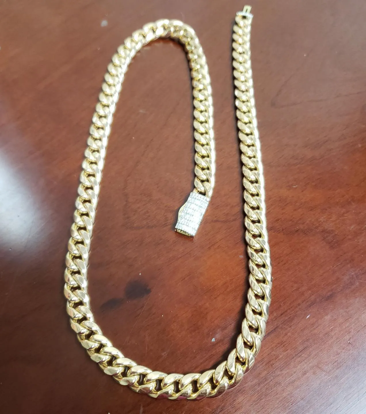 Mens 10k Yellow Gold 10.5mm Cuban Link Hollow Chain Diamond Clasp 72g 24"