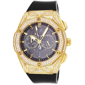 Men's Custom Gold Tone Bling Bezel Steel Silicone Band Watch