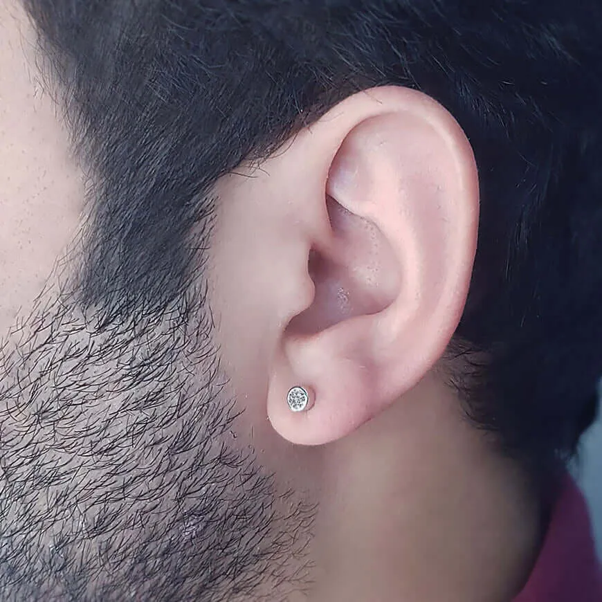 Men's Earring 0.18ctw Natural Diamond in Sterling Silver