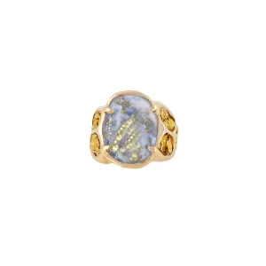 Men's Ring with Natural Gold Quartz & Nuggets in Oval Shape - 14K Yellow Gold