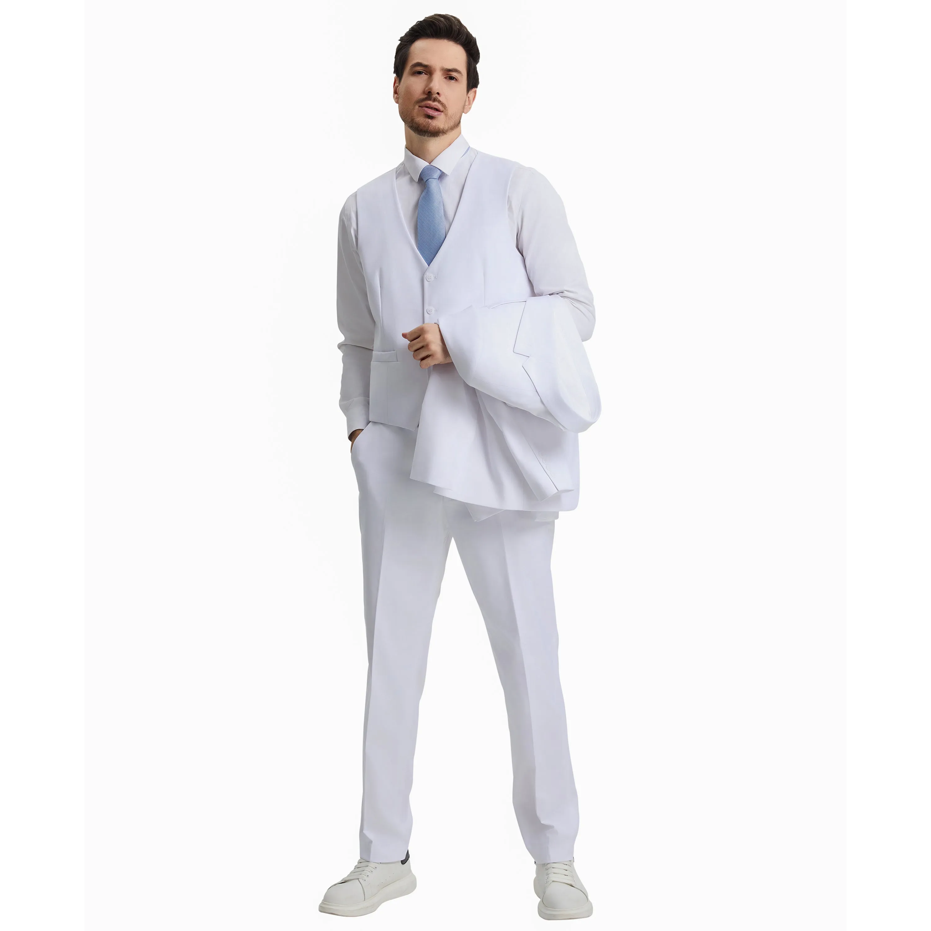 Men's Stacy Adams Hybrid-Fit 3pc Notch Lapel Suit Set, Jacket Vest and Pants
