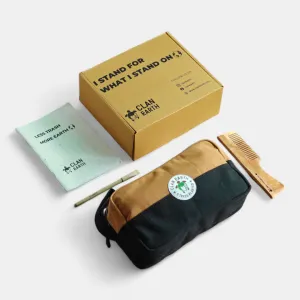 Men's Sustainable Gift Hamper - Premium Canvas Dopp Kit | Neem wood Comb | Plantable Notebook and Plantable Pen
