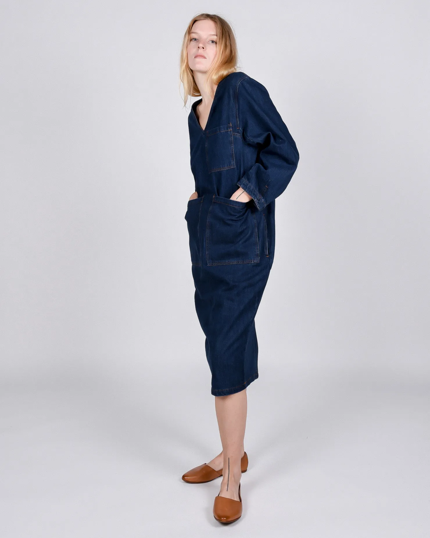 Merlon dress in raw denim