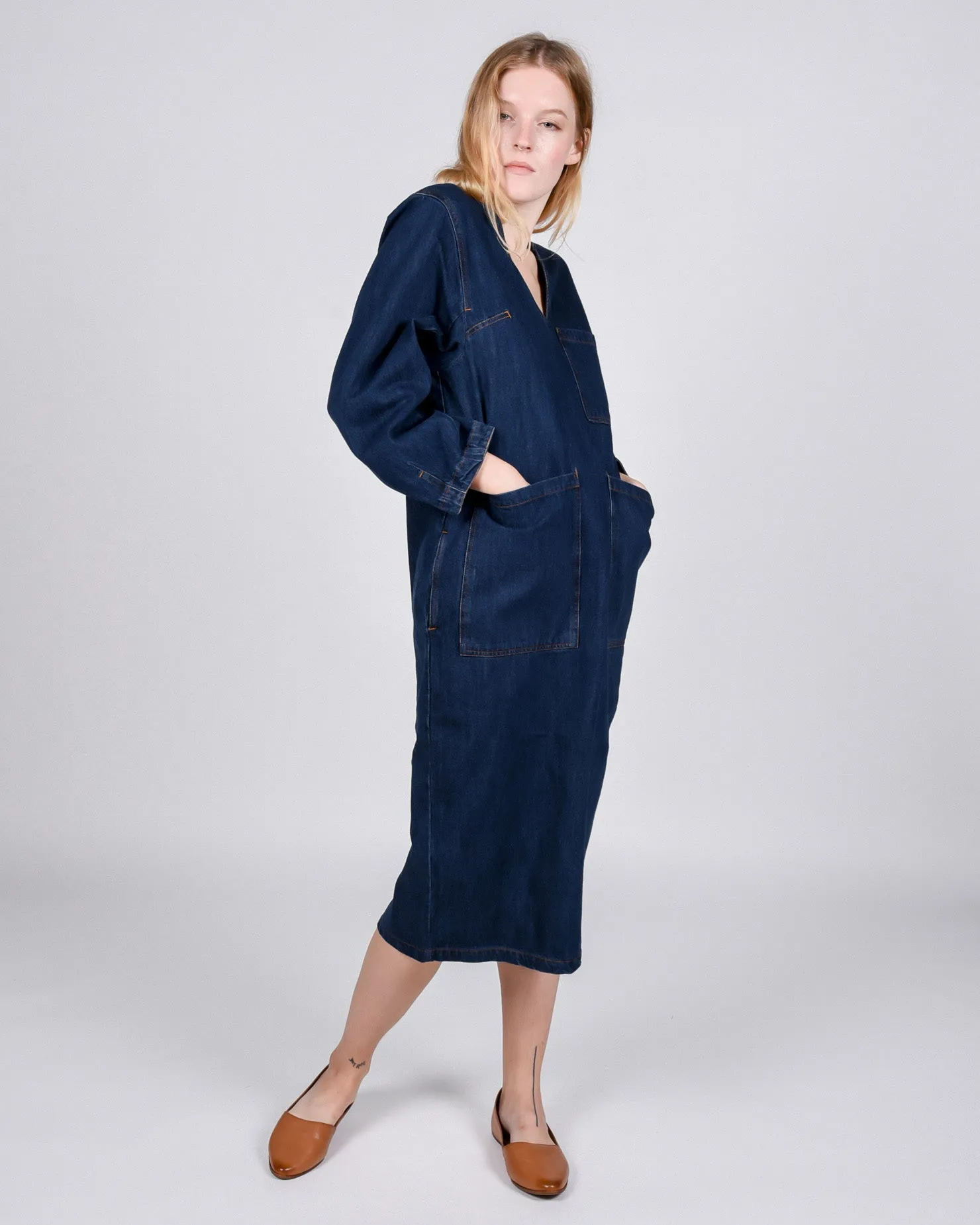 Merlon dress in raw denim
