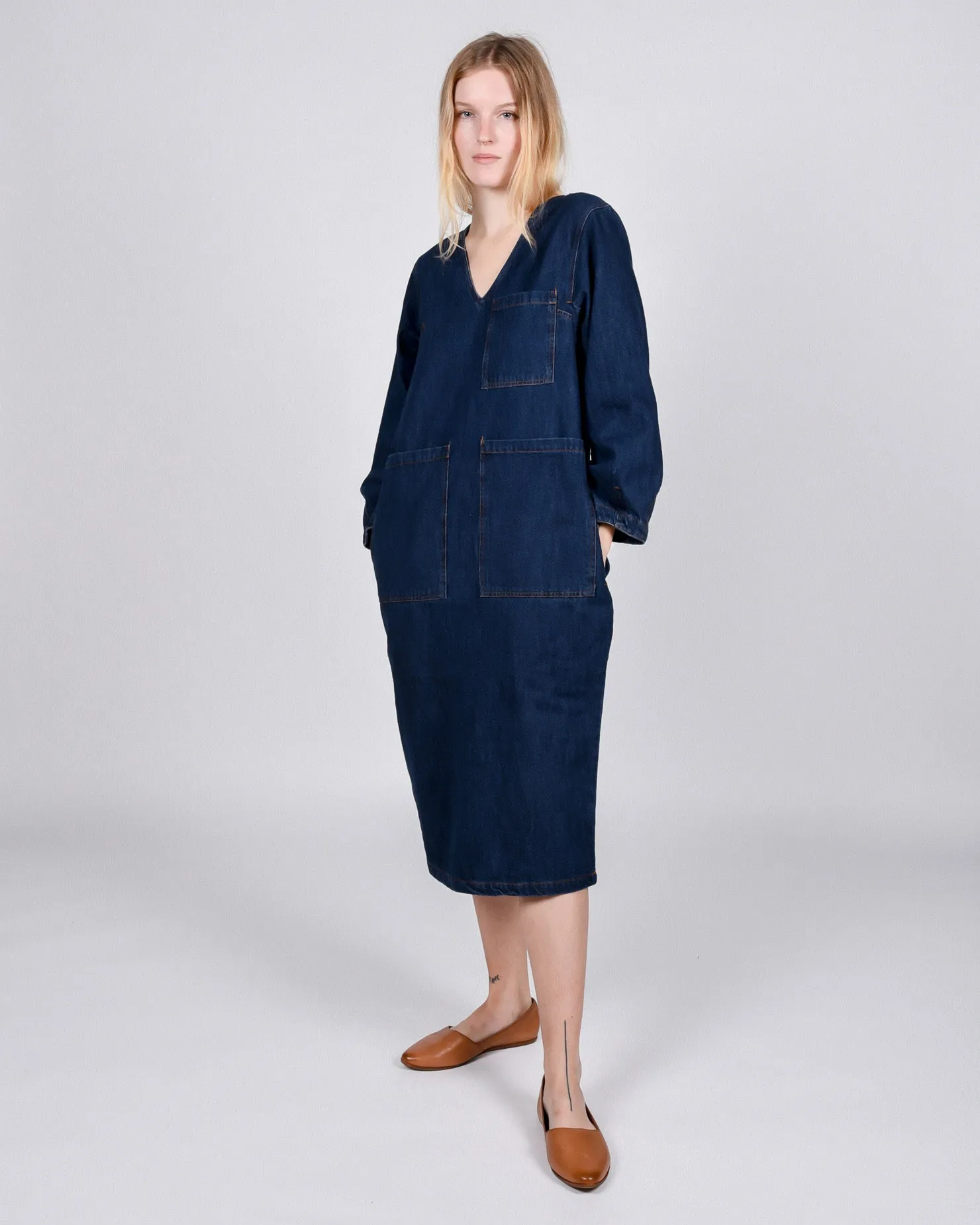 Merlon dress in raw denim