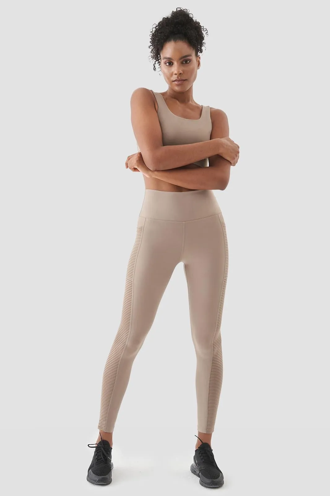 Mesh Pocket Detailed Leggings in Beige