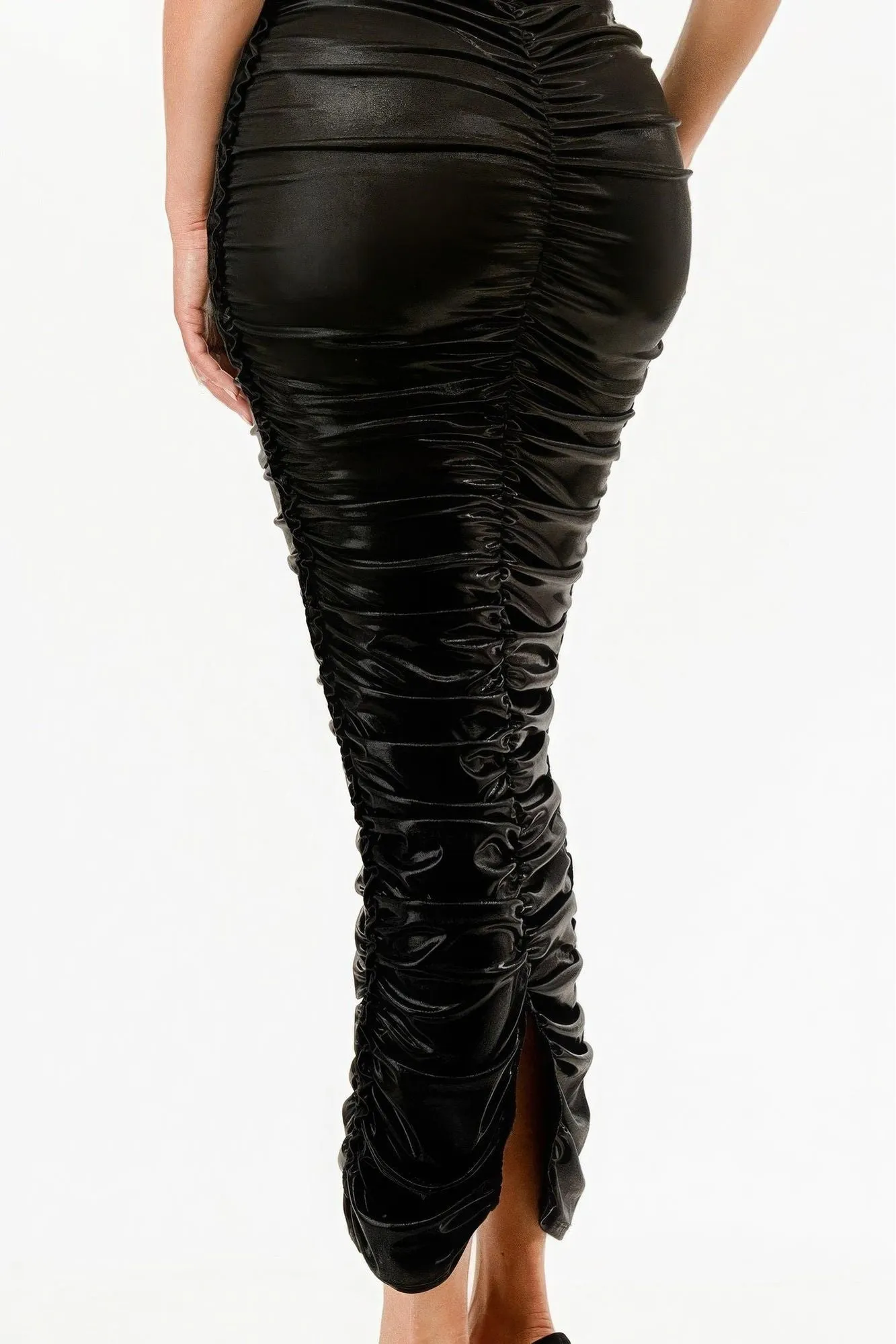Metallic Ruched Halter Dress