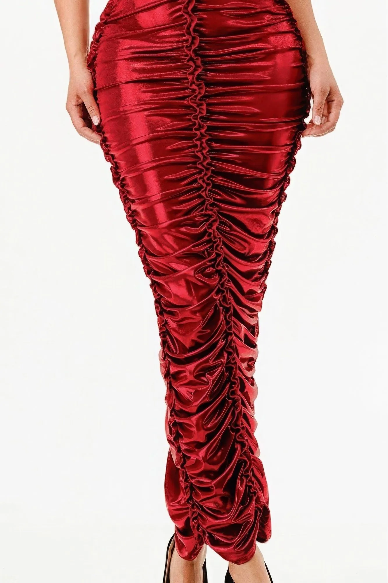 Metallic Ruched Halter Dress