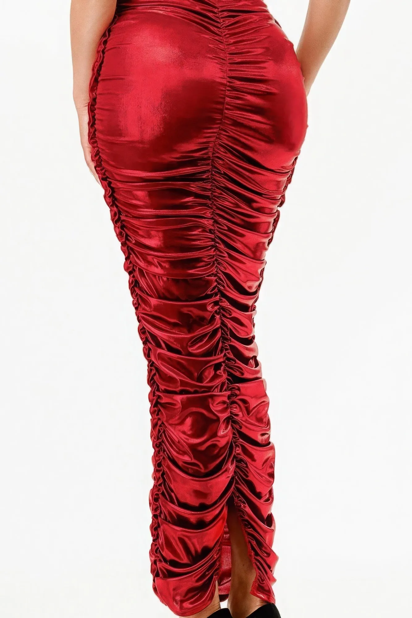 Metallic Ruched Halter Dress
