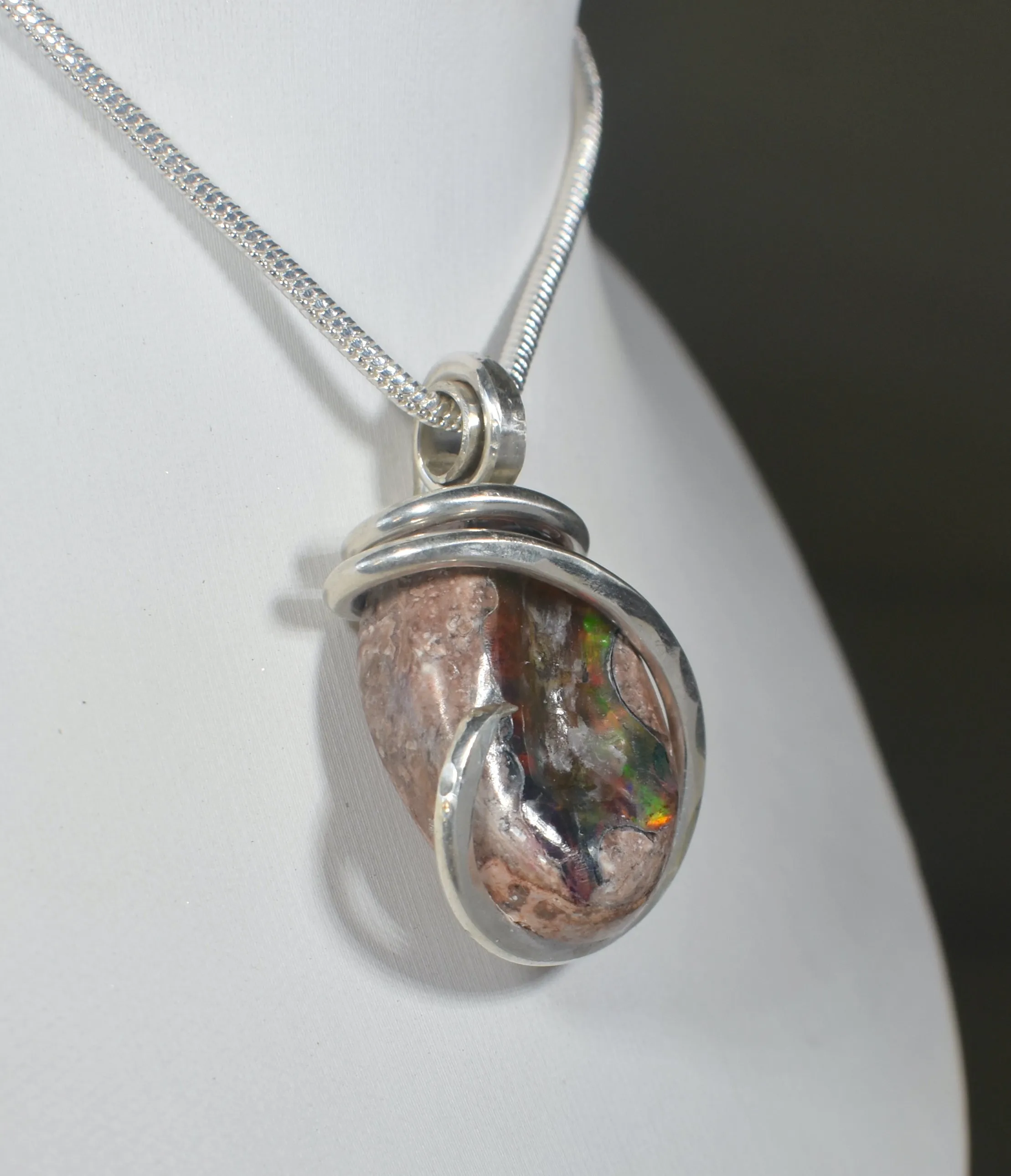 Mexican Fire Opal Handmade Stone Pendant Wrapped in Silver