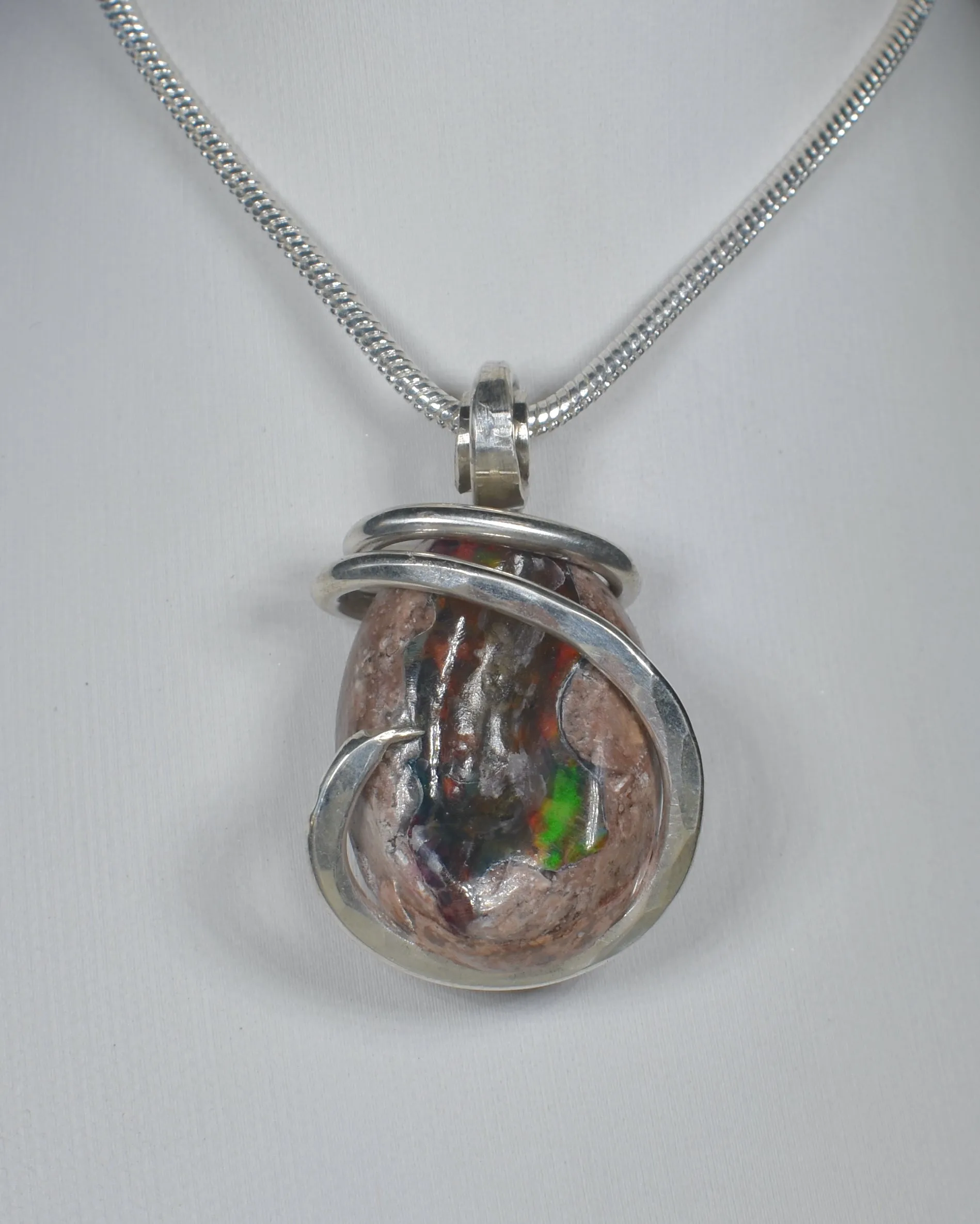 Mexican Fire Opal Handmade Stone Pendant Wrapped in Silver