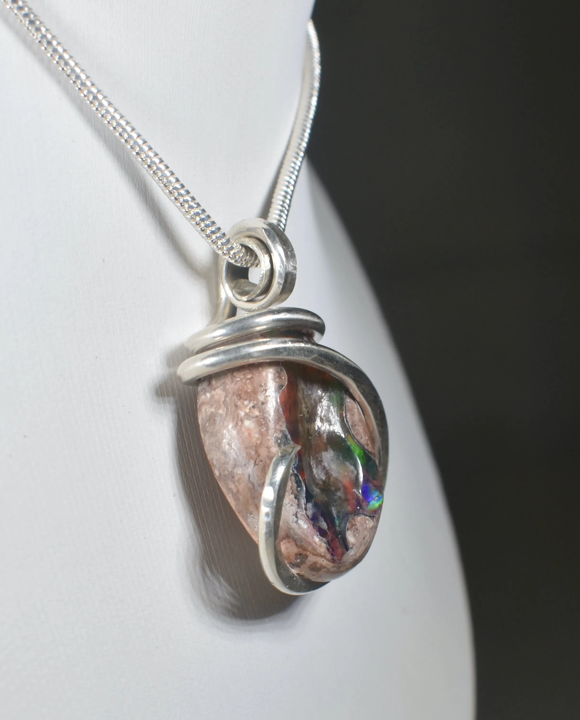 Mexican Fire Opal Handmade Stone Pendant Wrapped in Silver