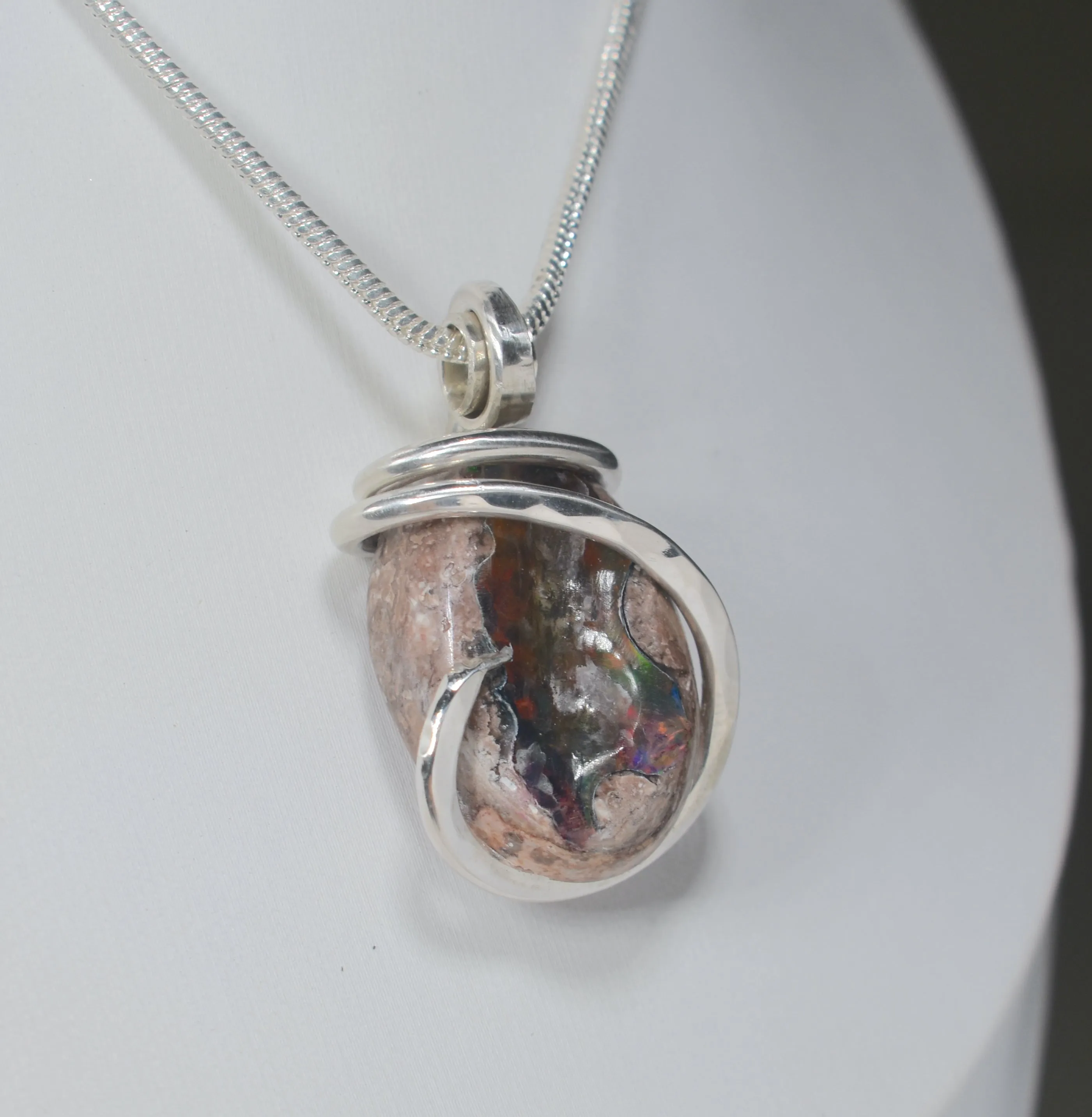 Mexican Fire Opal Handmade Stone Pendant Wrapped in Silver