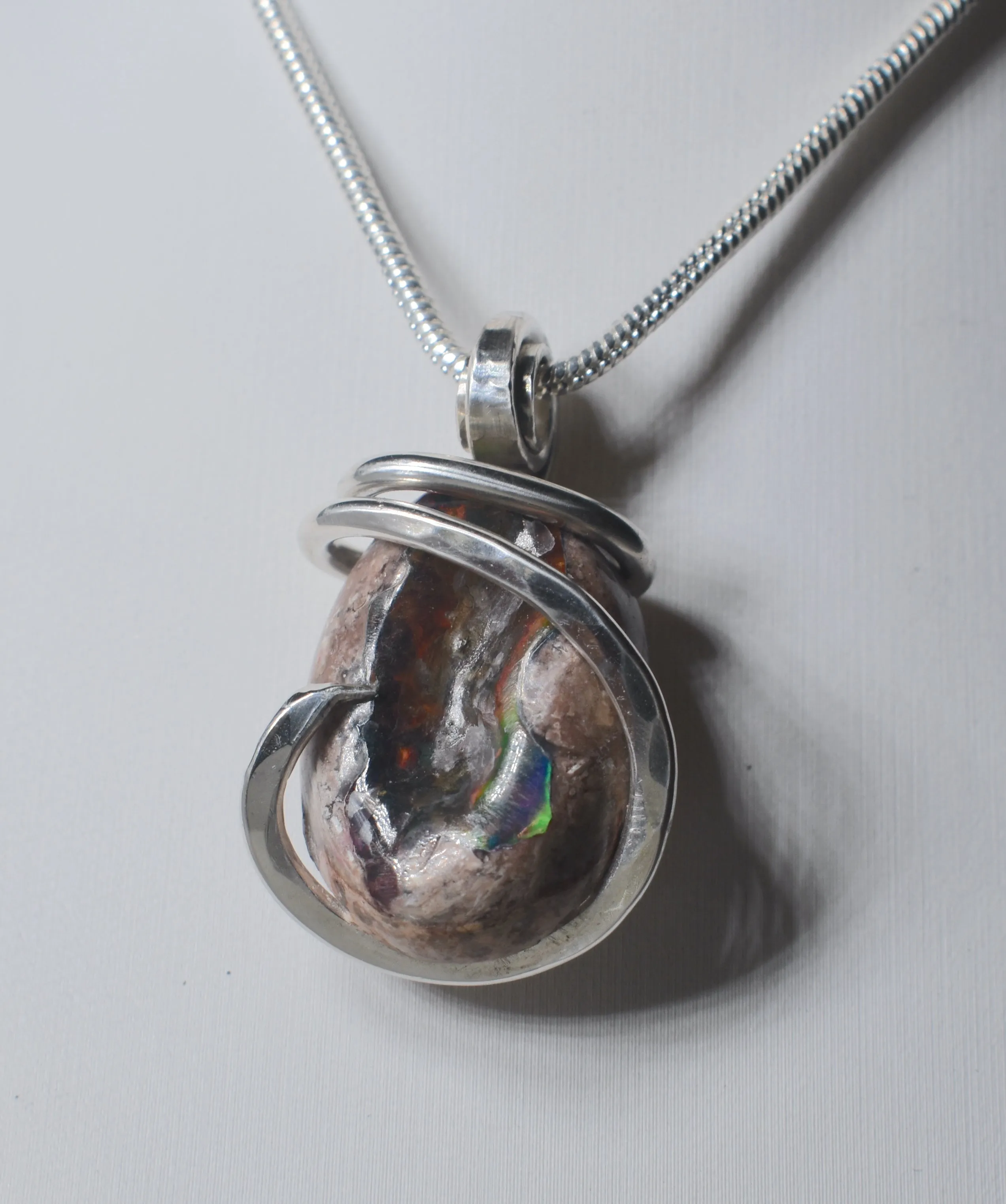Mexican Fire Opal Handmade Stone Pendant Wrapped in Silver