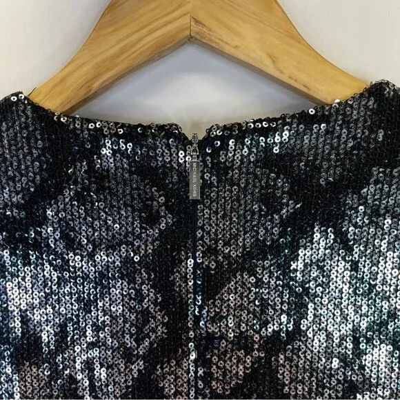 MICHAEL Michael Kors Snakeskin Print Sequin Mini Dress silver- XS