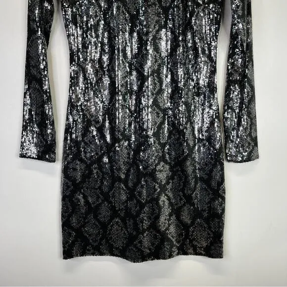 MICHAEL Michael Kors Snakeskin Print Sequin Mini Dress silver- XS