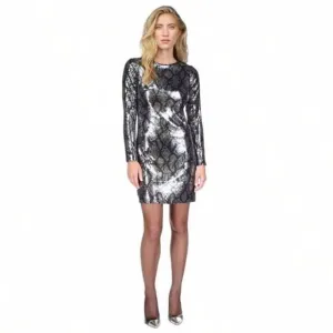 MICHAEL Michael Kors Snakeskin Print Sequin Mini Dress silver- XS