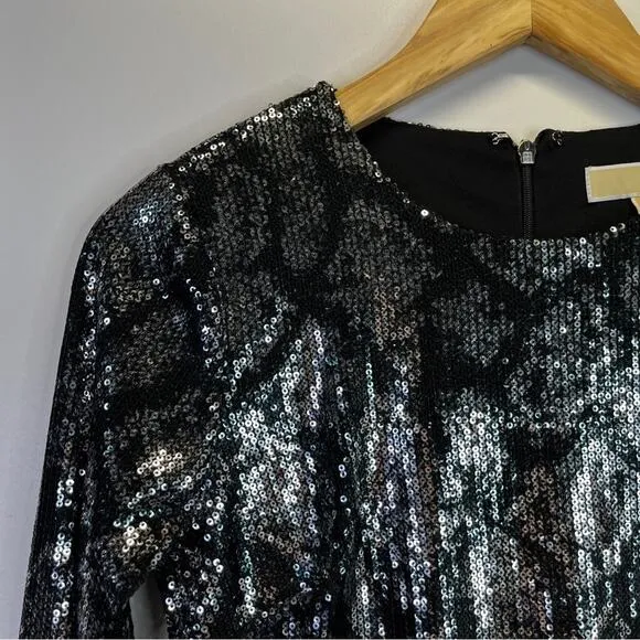 MICHAEL Michael Kors Snakeskin Print Sequin Mini Dress silver- XS