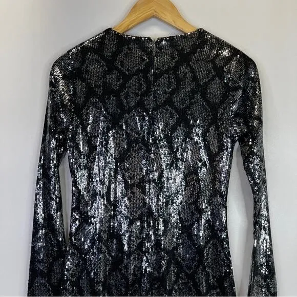MICHAEL Michael Kors Snakeskin Print Sequin Mini Dress silver- XS