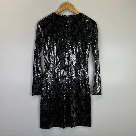 MICHAEL Michael Kors Snakeskin Print Sequin Mini Dress silver- XS