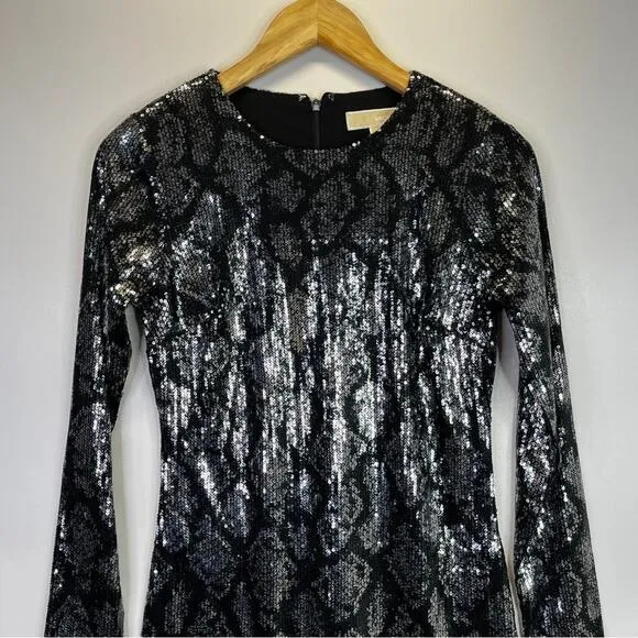 MICHAEL Michael Kors Snakeskin Print Sequin Mini Dress silver- XS