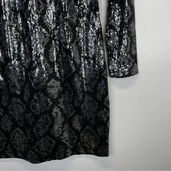 MICHAEL Michael Kors Snakeskin Print Sequin Mini Dress silver- XS