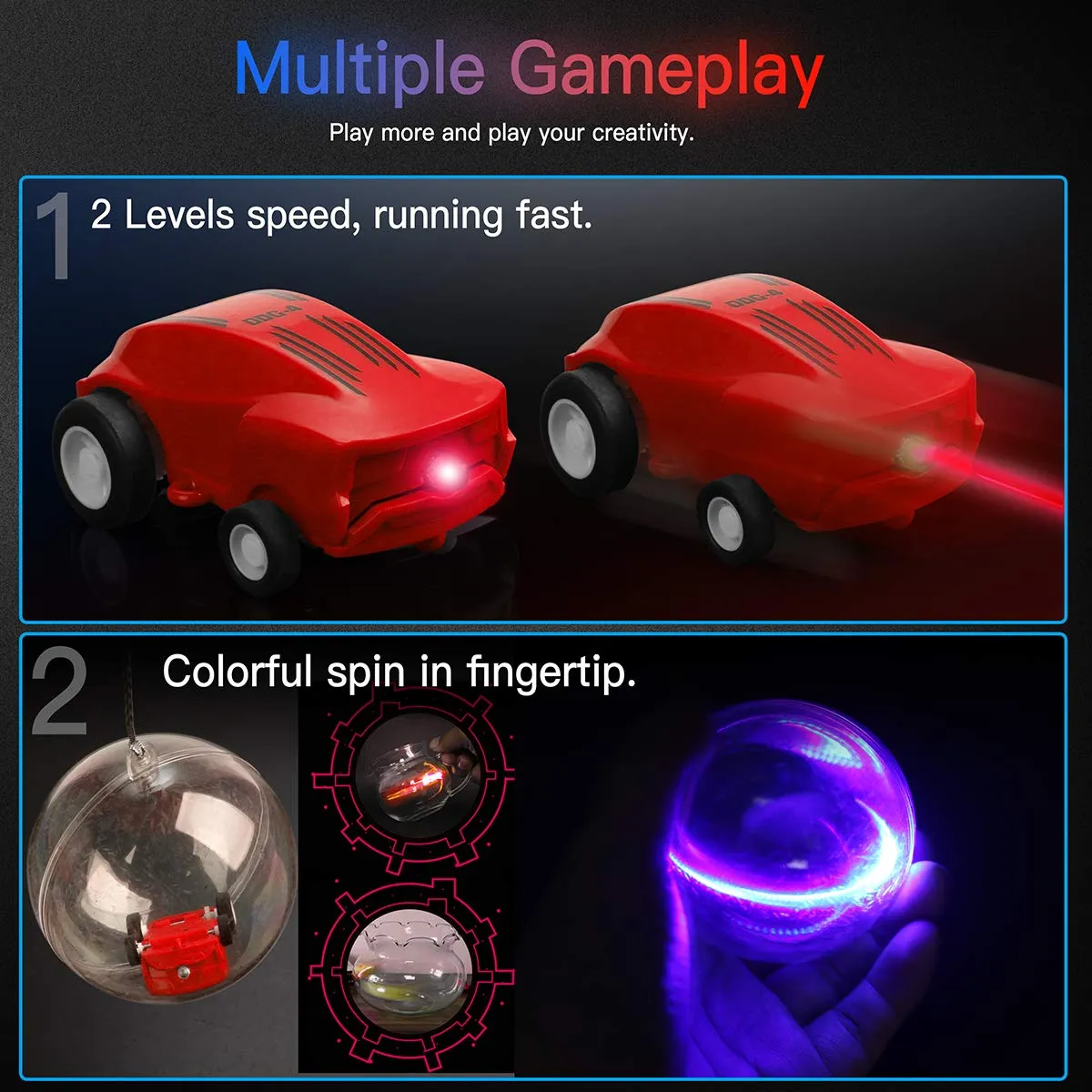 Micro Racers Mini Rechargeable Stunt Cars -360 Degree Rotating Pocket Racer with LED Light Up Glow in The Dark Toy Car for Kids