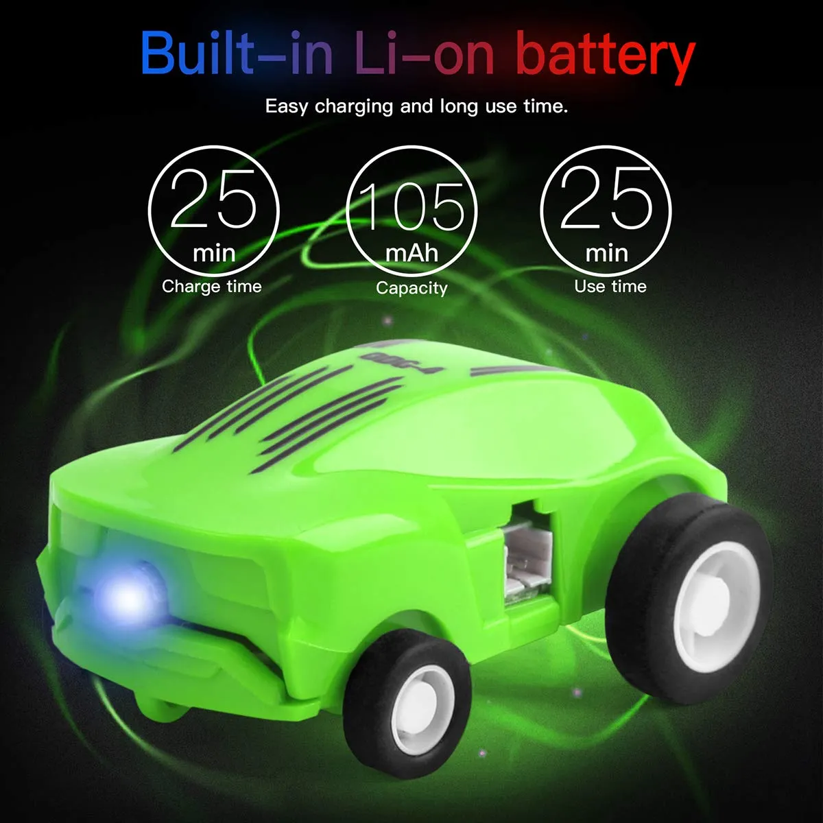 Micro Racers Mini Rechargeable Stunt Cars -360 Degree Rotating Pocket Racer with LED Light Up Glow in The Dark Toy Car for Kids