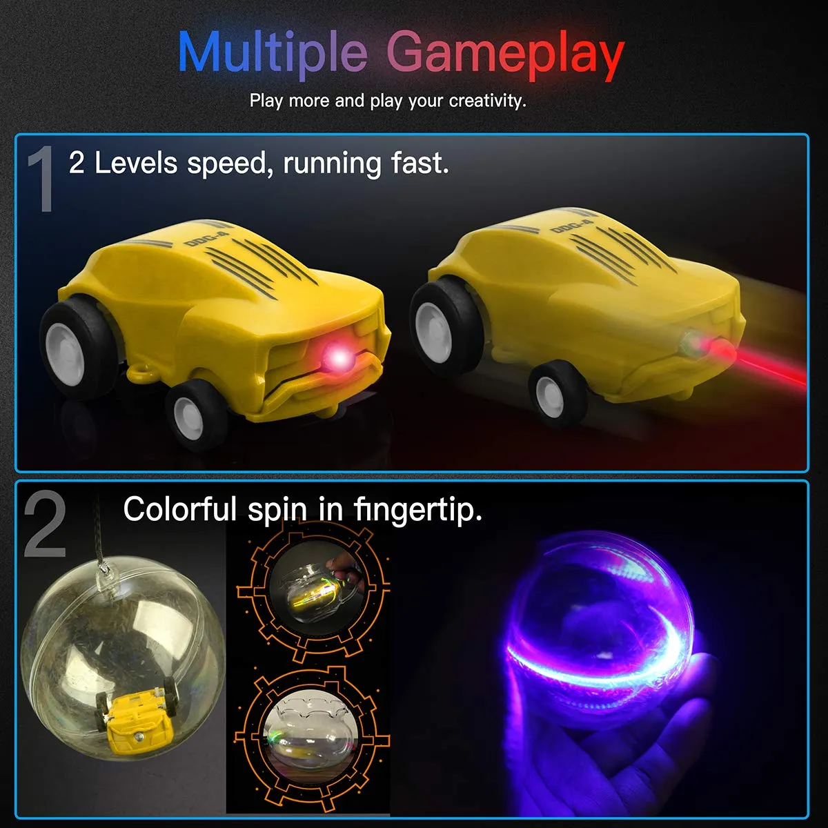 Micro Racers Mini Rechargeable Stunt Cars -360 Degree Rotating Pocket Racer with LED Light Up Glow in The Dark Toy Car for Kids