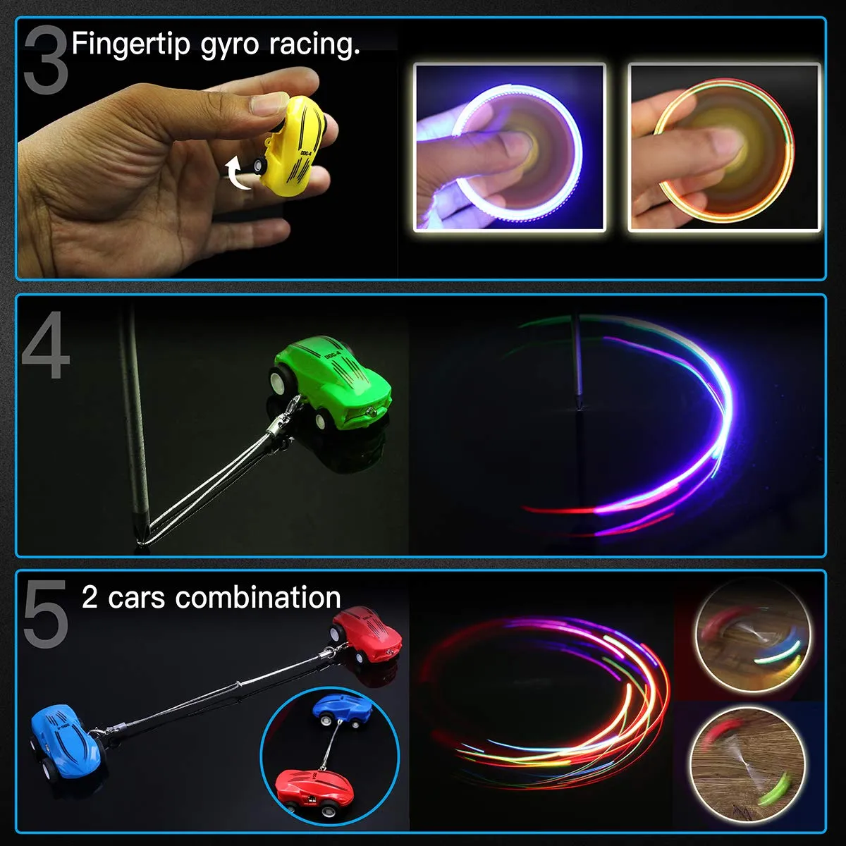 Micro Racers Mini Rechargeable Stunt Cars -360 Degree Rotating Pocket Racer with LED Light Up Glow in The Dark Toy Car for Kids
