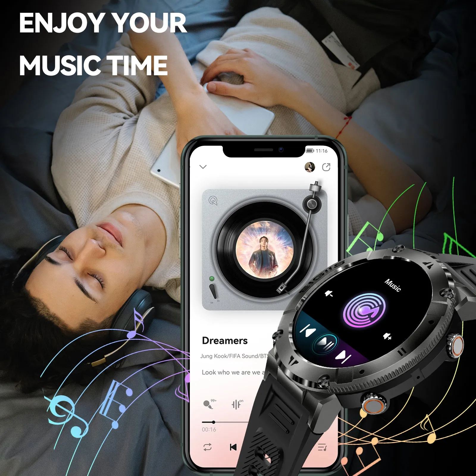 Military Smart Watch for Men Answer Make Calls Message Notification 1.32" HD Full Touch Smartwatch Fitness Tracker Watch Heart Rate Monitor Sleep Monitor Step Counter Sports Watch for iPhone Android