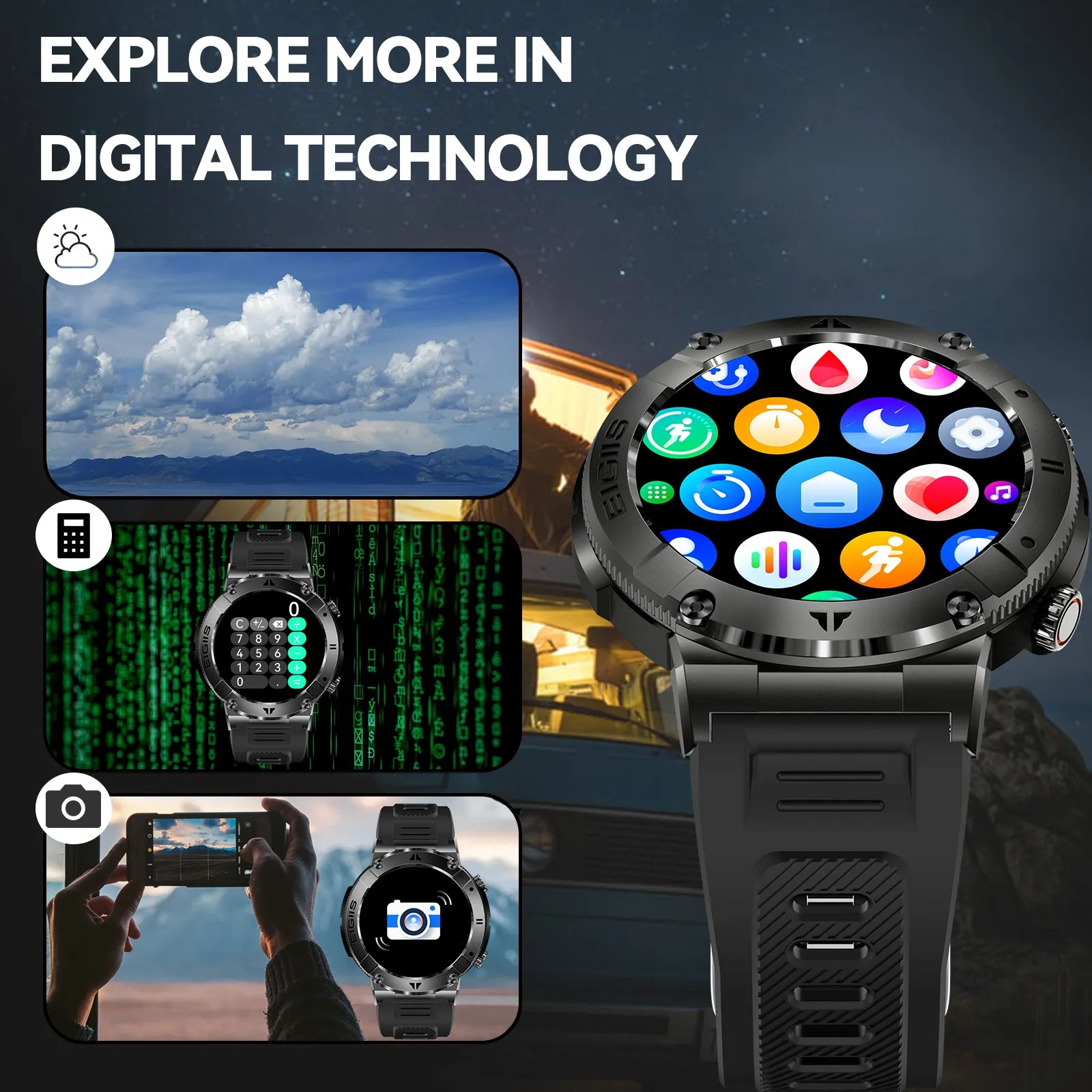 Military Smart Watch for Men Answer Make Calls Message Notification 1.32" HD Full Touch Smartwatch Fitness Tracker Watch Heart Rate Monitor Sleep Monitor Step Counter Sports Watch for iPhone Android