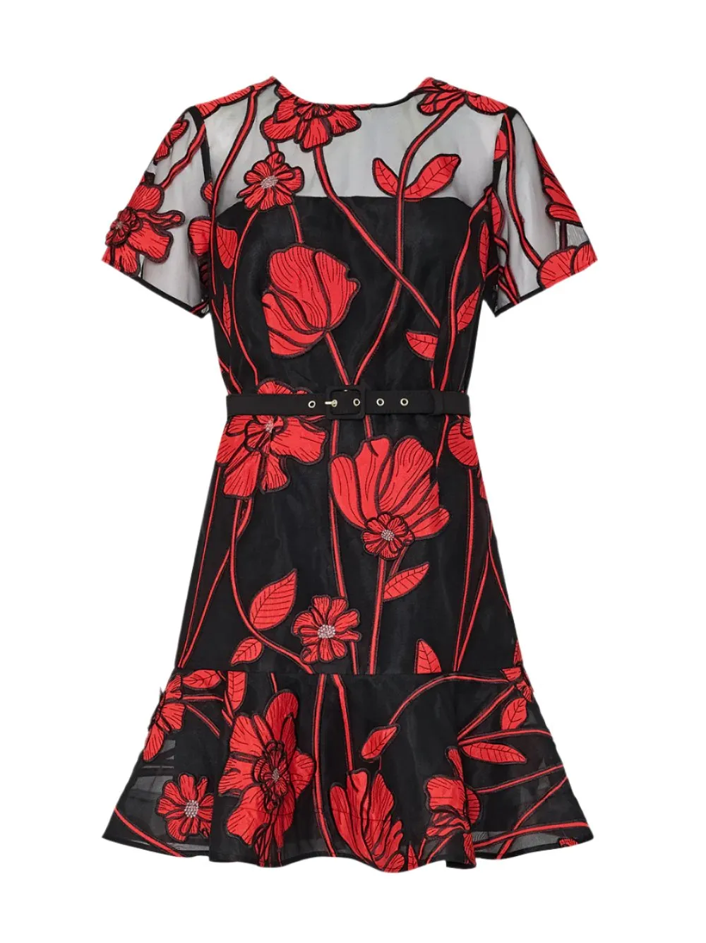 Milly Rosie Grand Fleur Embroidered Dress in Red