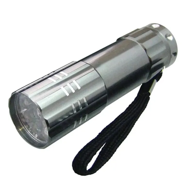 MINI ULTRA BRIGHT SILVER ALUMINIUM 9 LED POCKET LIGHT FLASHLIGHT TORCH CAMPING